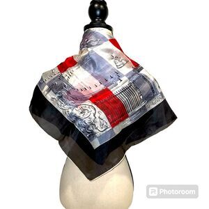 Gorgeous silk vintage made in Japan checkered city scape scarf